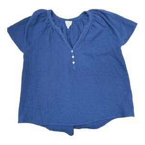 Joie Royal Women’s Blue Gauze Style Short Sleeve Top with Button Detail Size 1X